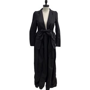 Dries Van Noten Black Cotton Maxi Trench Coat Dress Belted Size 38 Long Sleeve